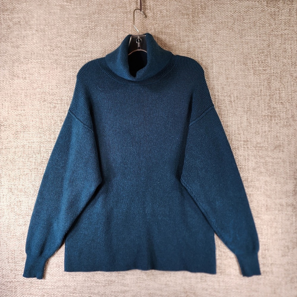 Free People Turtleneck Sweater Womens XS Blue Slouchy Ribbed Oversized